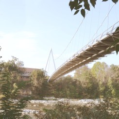 Vista dal parco fluviale per il Ponte di Pace